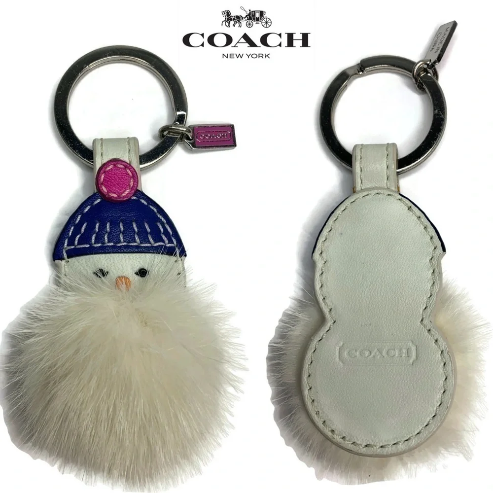 Coach Snowman Mink Fur Fuzz Ball Belly Keychain
